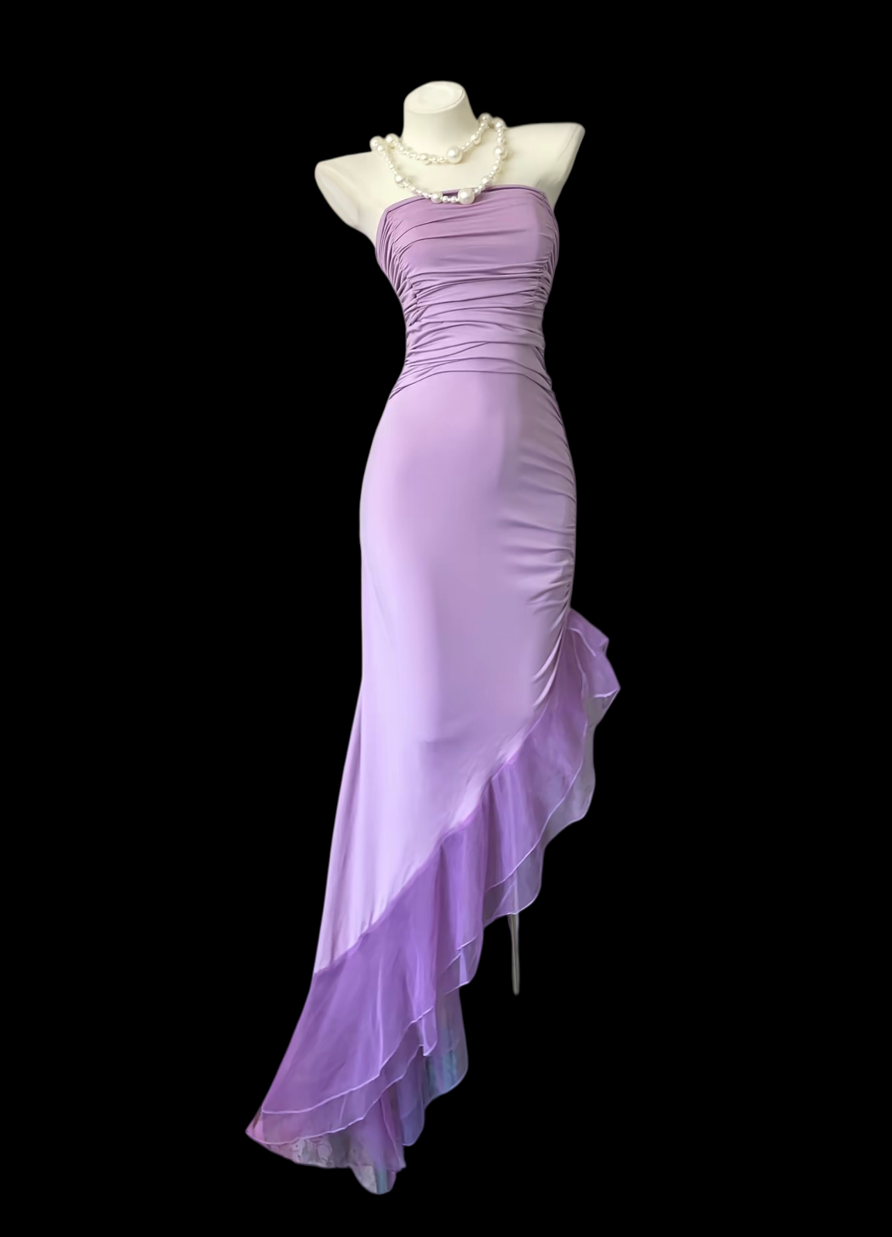 Strapless Sheath Lilac Prom Dress Ruffle Formal Party Dress P472