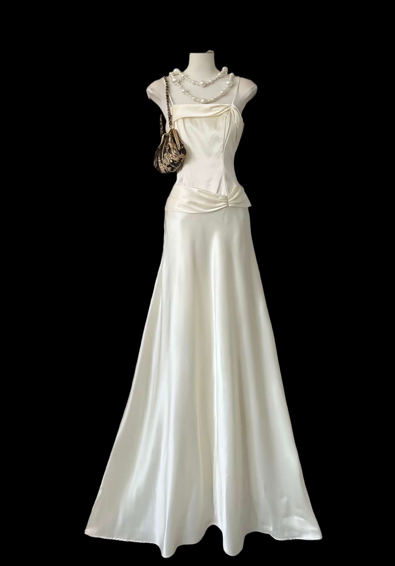 A Line Ivory Satin Formal Prom Dress Spaghetti Straps Evening Dress P473