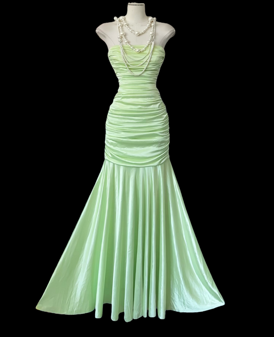 Strapless Green Satin Prom Dress Formal Party Dress P480