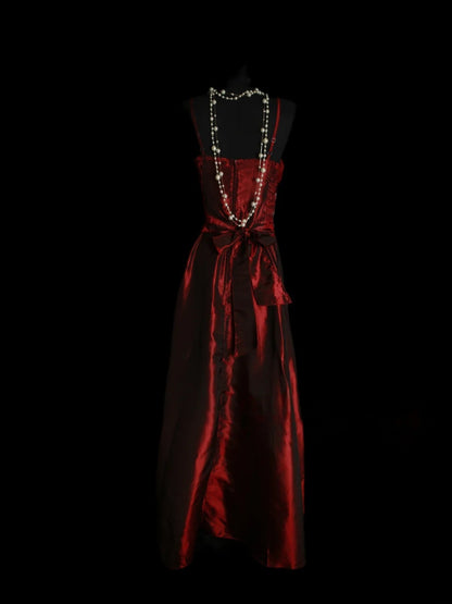 Burgundy Retro Prom Dress Lace Formal Evening Party Dress P482