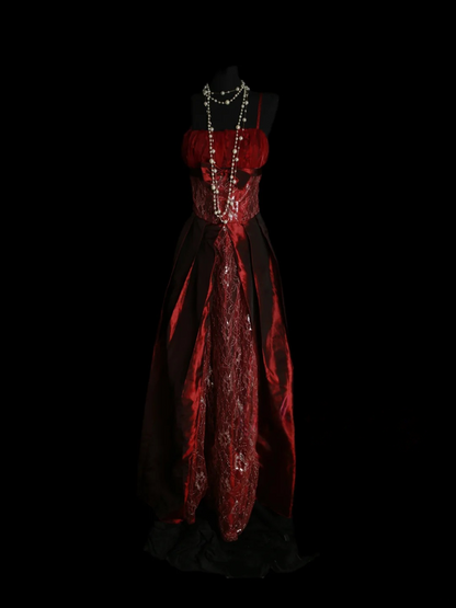 Burgundy Retro Prom Dress Lace Formal Evening Party Dress P482