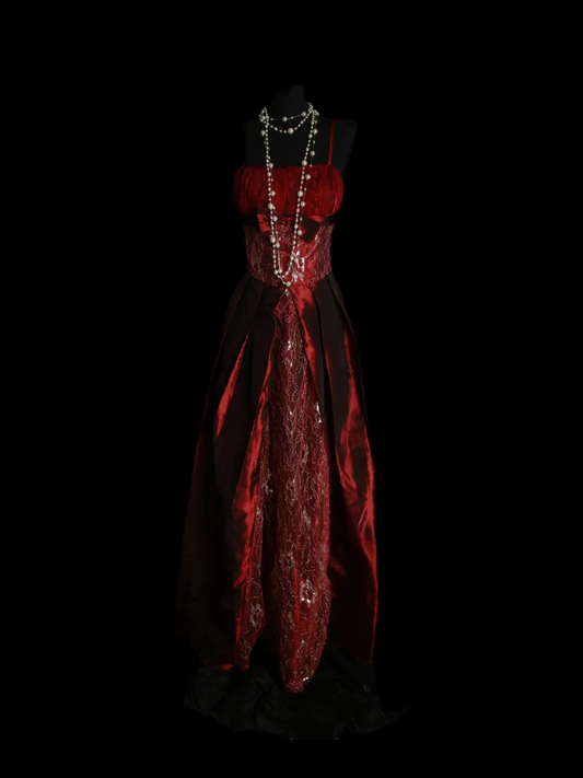 Burgundy Retro Prom Dress Lace Formal Evening Party Dress P482