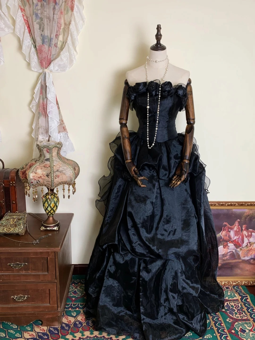 A Line Black Ruffle Formal Prom Dress Tulle Birthday Dress  P484