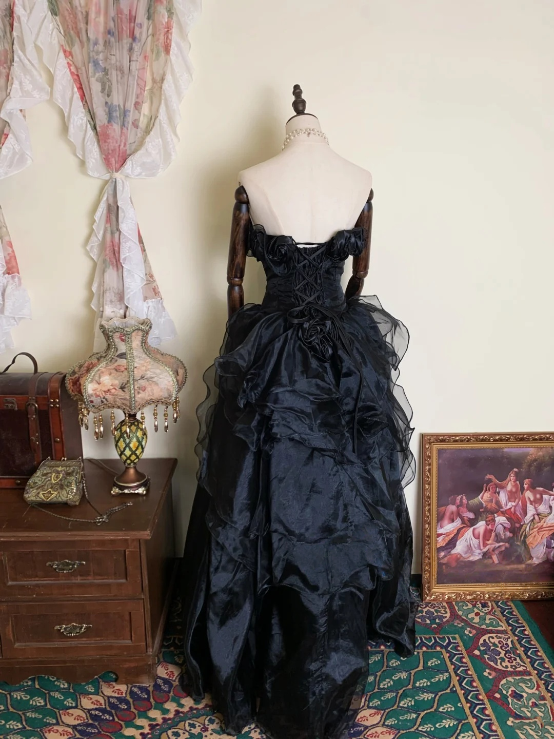 A Line Black Ruffle Formal Prom Dress Tulle Birthday Dress  P484