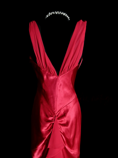 Red Sheath Long Prom Dress Satin Formal Evening Party Dress  P485