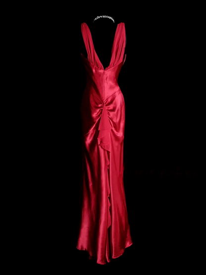 Red Sheath Long Prom Dress Satin Formal Evening Party Dress  P485