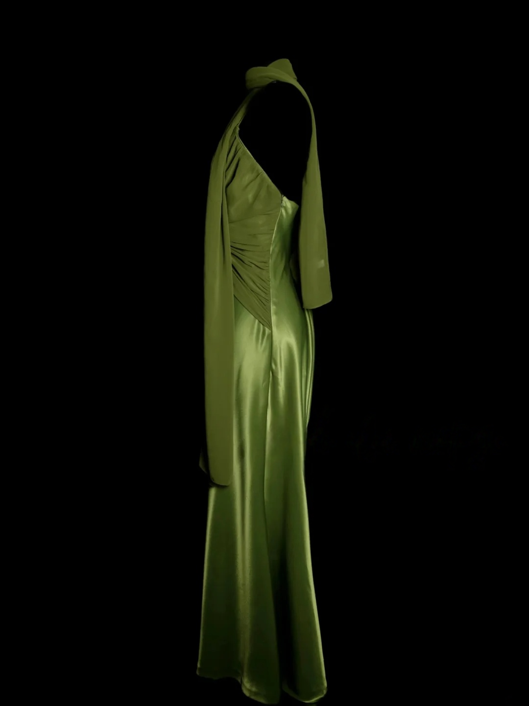 Spaghetti Straps Green Satin Prom Dress Sheath Formal Evening Dress  P486