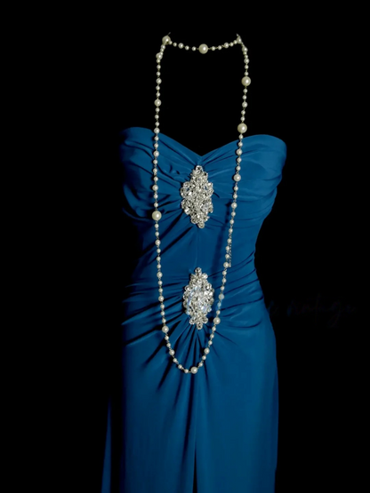 Sweetheart Chiffon Blue Evening Dress A Line Formal Wedding Guest Dress  P487