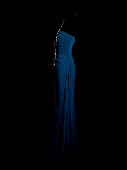 Sweetheart Chiffon Blue Evening Dress A Line Formal Wedding Guest Dress  P487