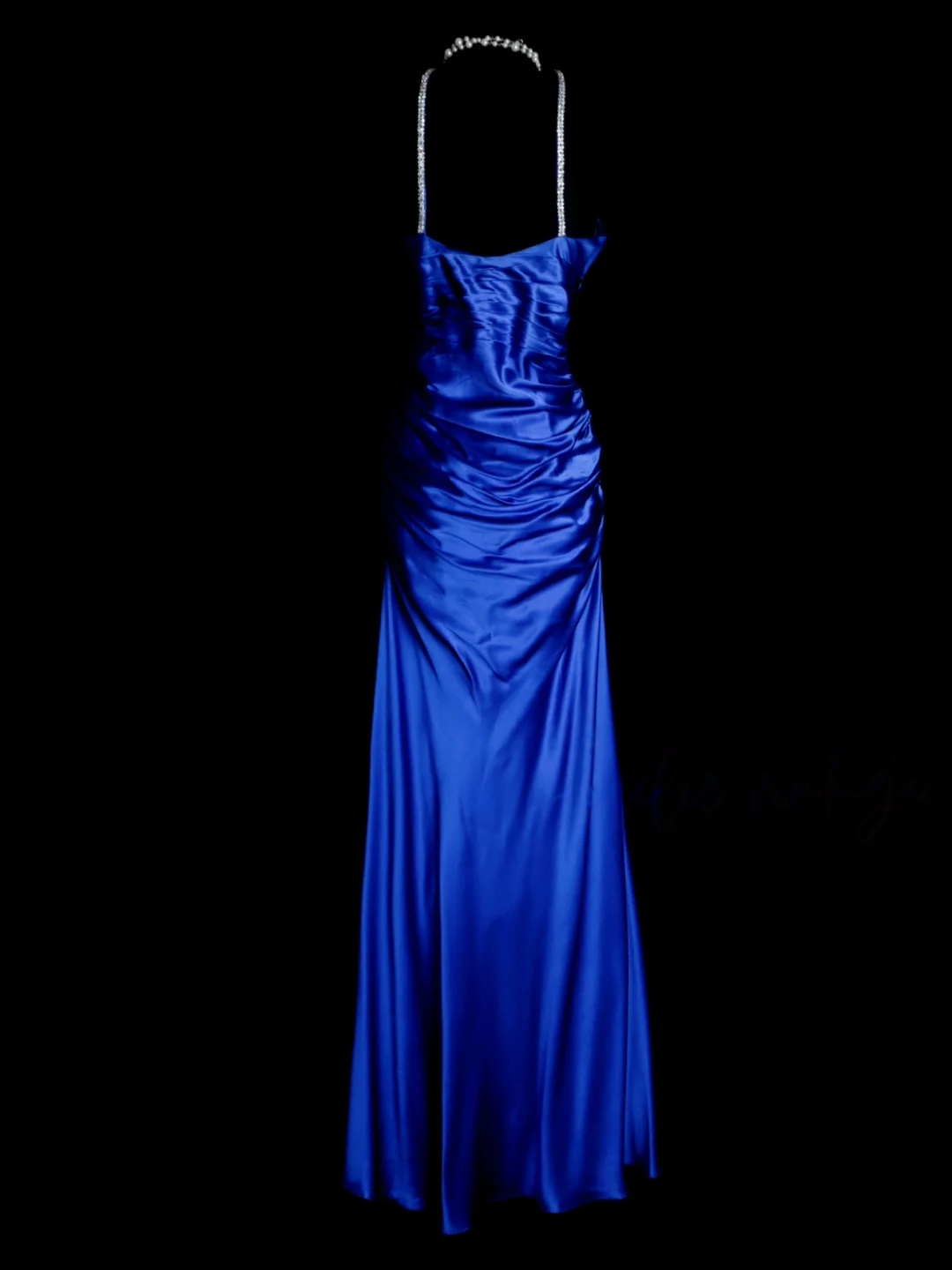 Beaded Straps Royal Blue Prom Dress Satin Sheath Evening Dress  P488