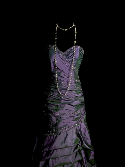 Sweetheart Purple Taffeta Prom Dress Beading Ball Gown Birthday Dress  P489