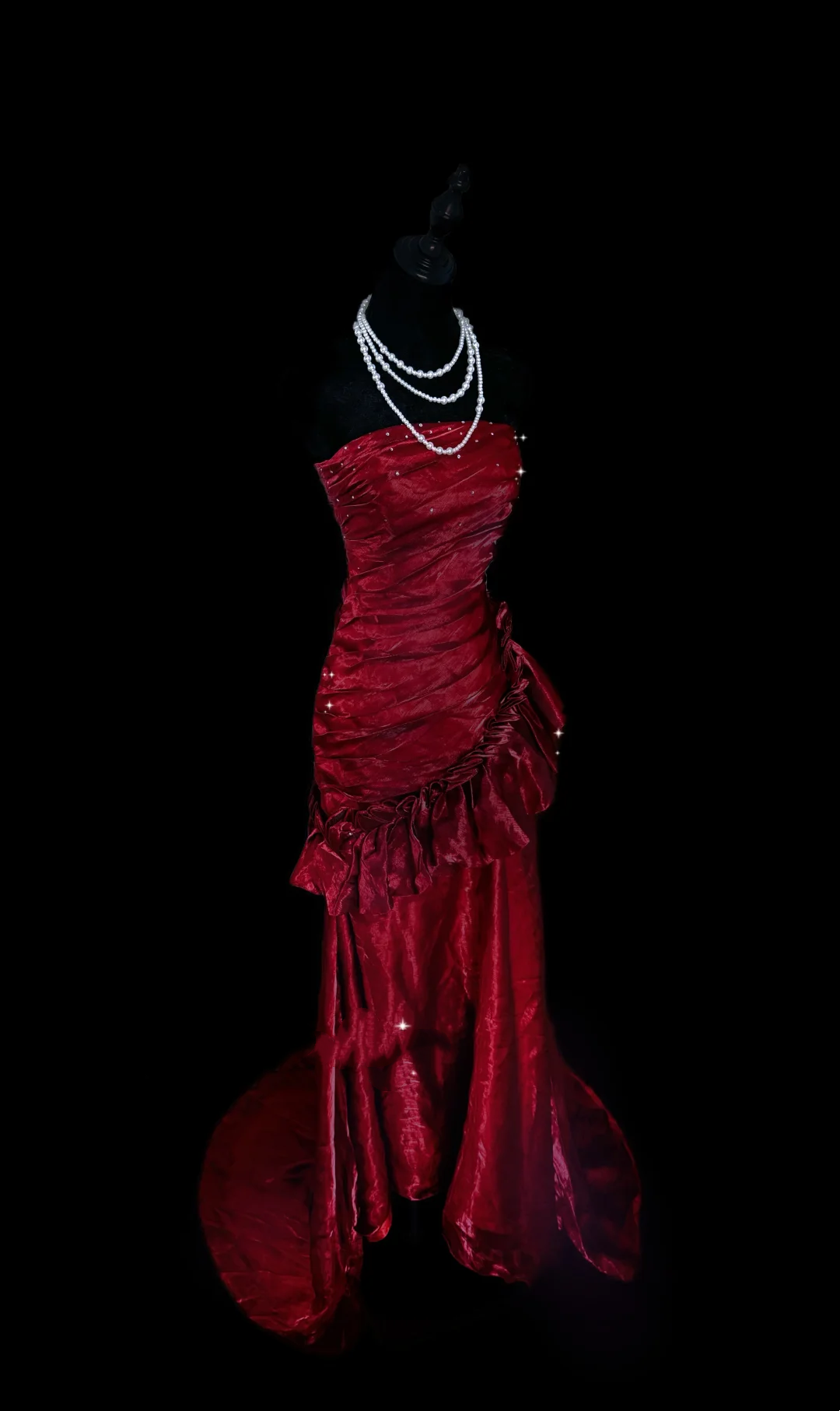 Strapless Burgundy Prom Dress Sheath Ruffle Evening Dress P49