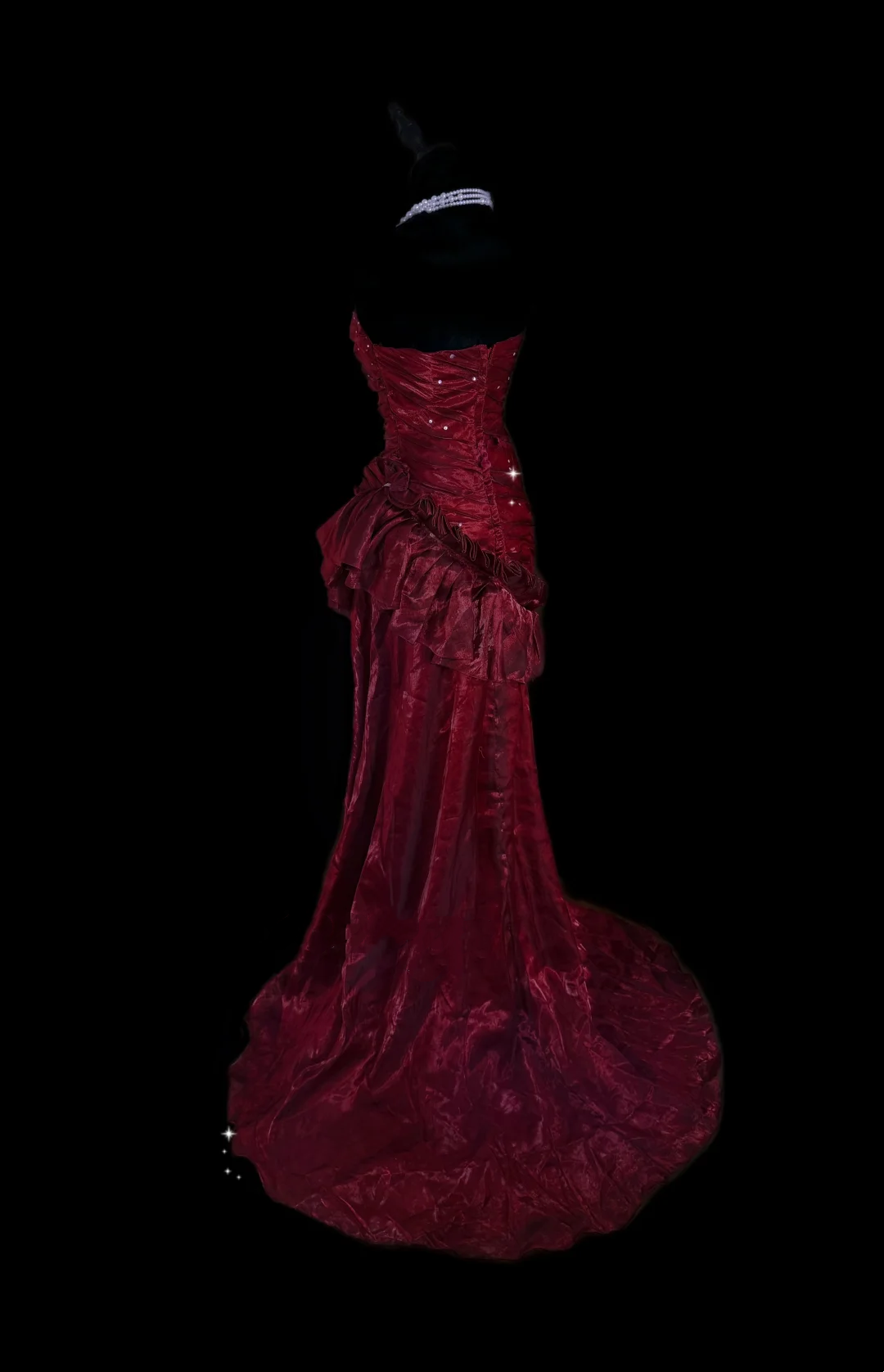 Strapless Burgundy Prom Dress Sheath Ruffle Evening Dress P49