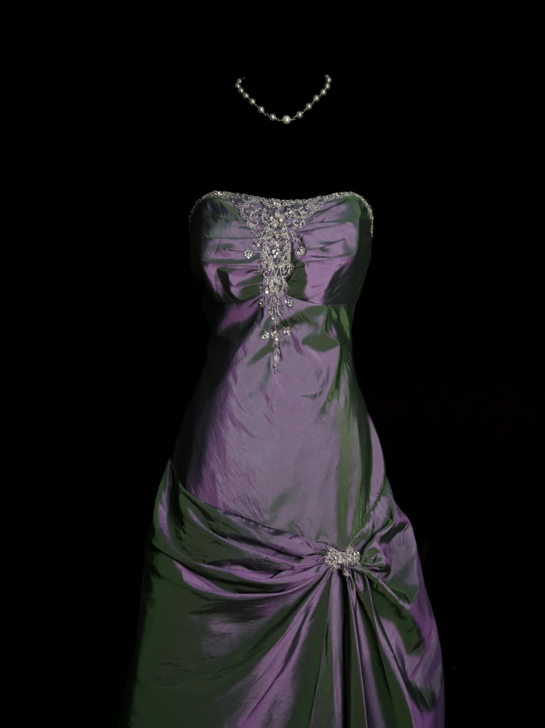 A Line Purple Taffeta Prom Dress Beaded Formal Party Gown Evening Dress  P491