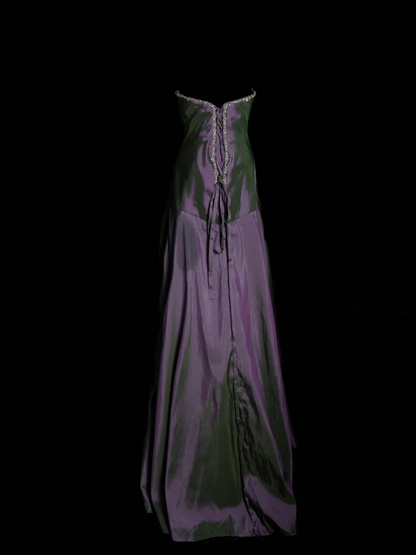 A Line Purple Taffeta Prom Dress Beaded Formal Party Gown Evening Dress  P491
