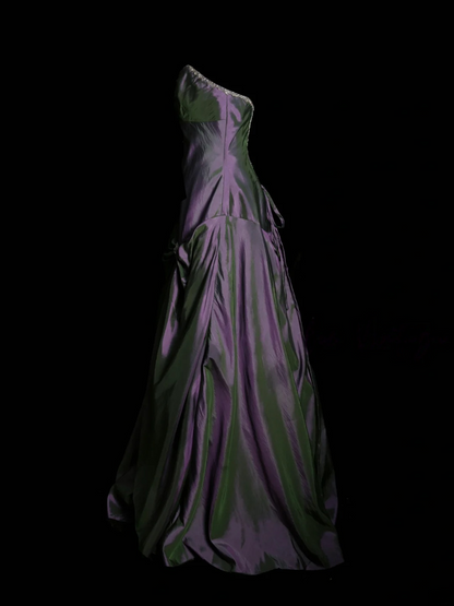 A Line Purple Taffeta Prom Dress Beaded Formal Party Gown Evening Dress  P491
