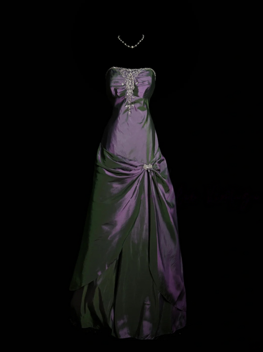 A Line Purple Taffeta Prom Dress Beaded Formal Party Gown Evening Dress  P491