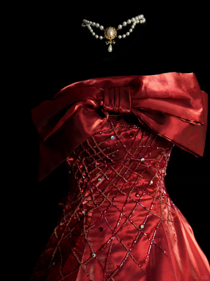 Ball Gown Burgundy Sweet 16 Birthday Dress Beading Quinceanera Dresses With Bow  P492