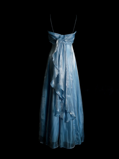 Spaghetti Straps Blue Prom Dress Retro A Line Bridesmaid Dress Wedding Guest Dress  P493
