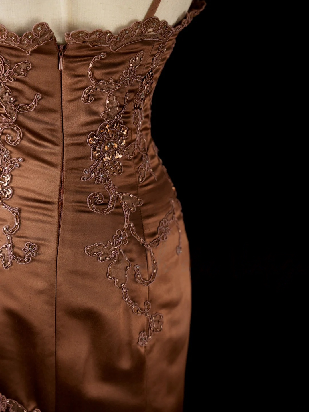 Spaghetti Straps Brown Prom Dress With Appliques Retro Mermaid Evening Dress P494