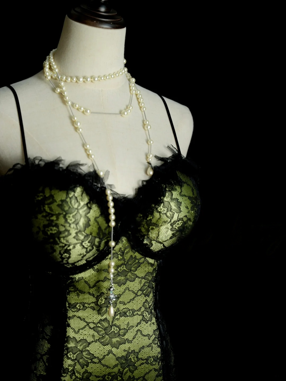 Spaghetti Straps Green Mermaid Prom Dress Sexy Black Lace Evening Dress P495