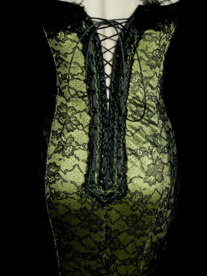 Spaghetti Straps Green Mermaid Prom Dress Sexy Black Lace Evening Dress P495