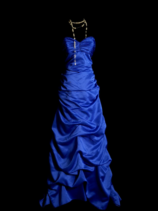 Sweetheart Royal Blue Satin Prom Dress Formal Evening Party Dress With Bow  P498