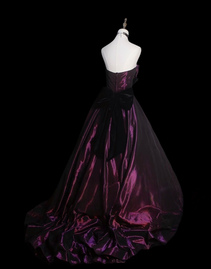 Strapless Purple Taffeta Prom Dress With Bow Elegant Formal Party Dress  P499