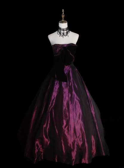 Strapless Purple Taffeta Prom Dress With Bow Elegant Formal Party Dress  P499