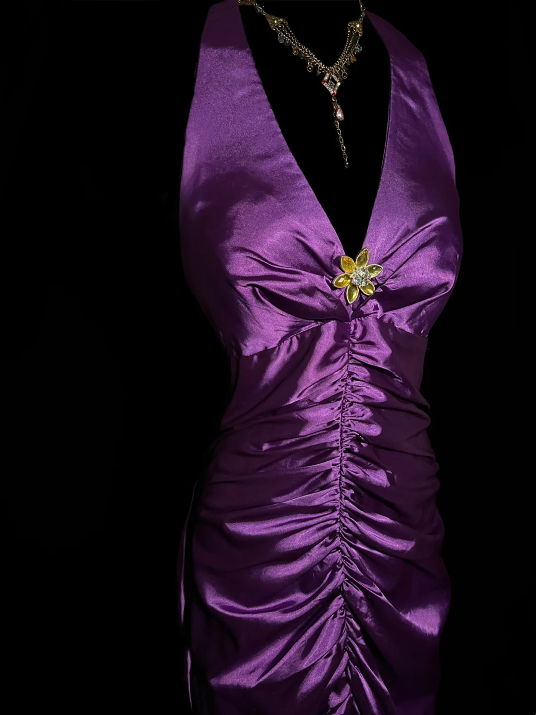 V Neck Purple Long Prom Dress Satin Evening Dress Formal Dress P50