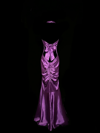 V Neck Purple Long Prom Dress Satin Evening Dress Formal Dress P50