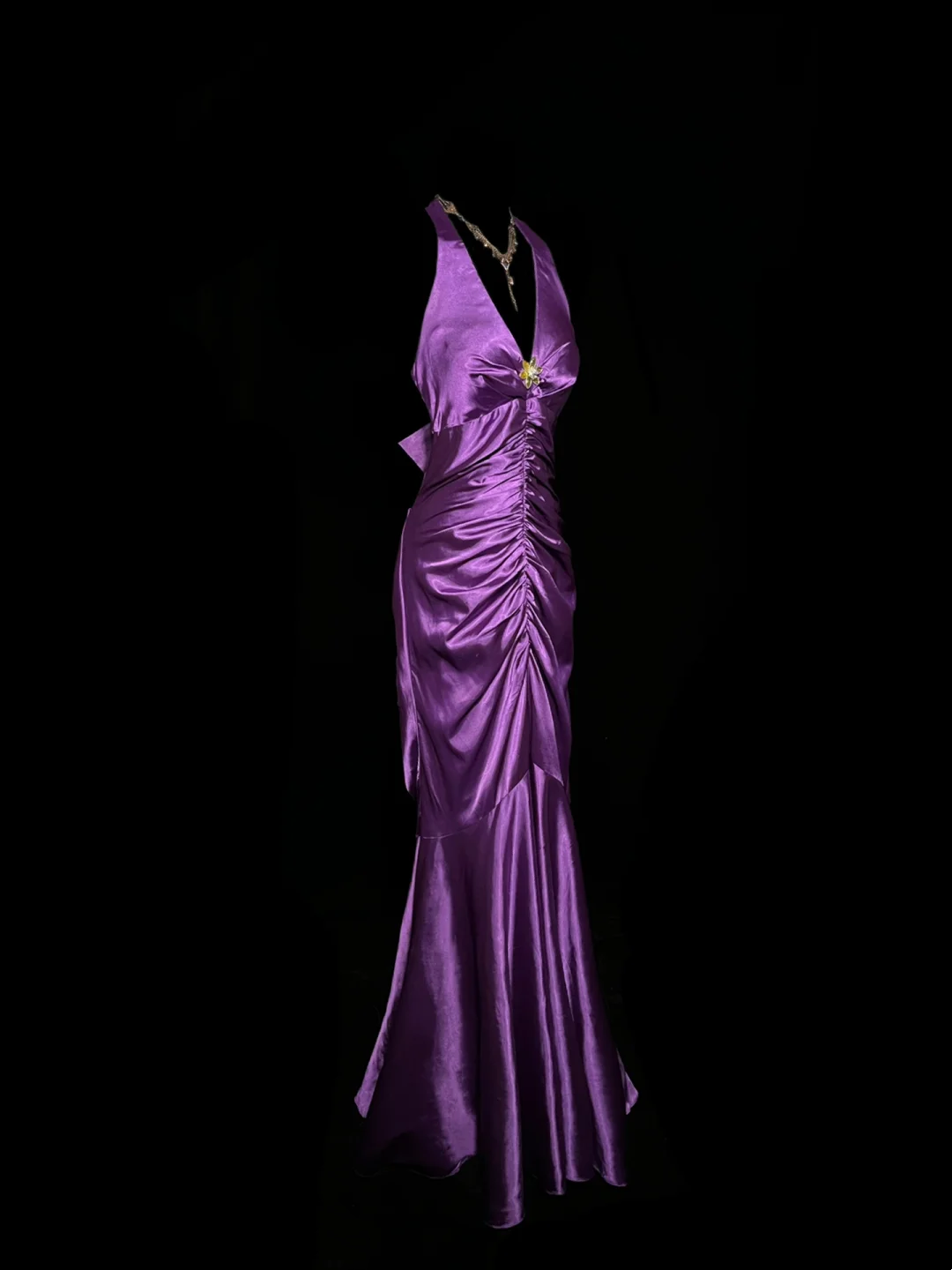V Neck Purple Long Prom Dress Satin Evening Dress Formal Dress P50