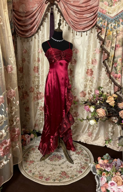 Satin Burgundy Prom Dress Formal Dress Evening Gowns P501