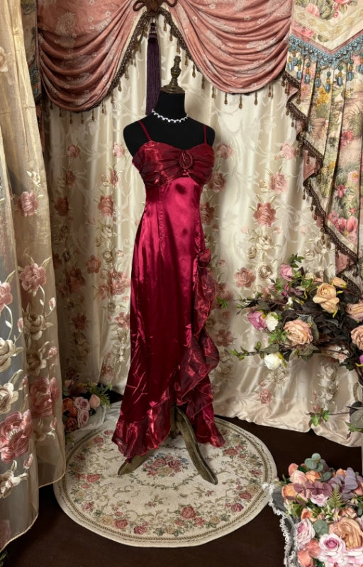 Satin Burgundy Prom Dress Formal Dress Evening Gowns P501