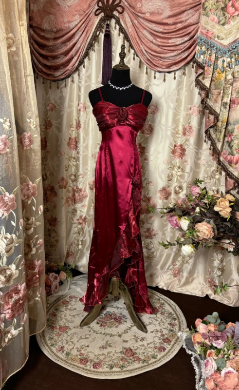 Satin Burgundy Prom Dress Formal Dress Evening Gowns P501
