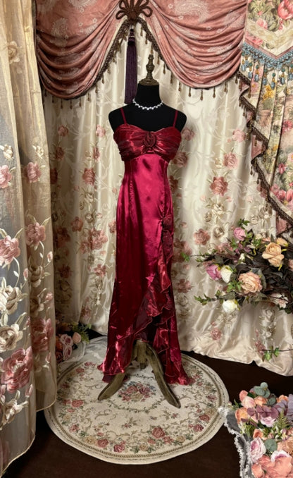 Satin Burgundy Prom Dress Formal Dress Evening Gowns P501