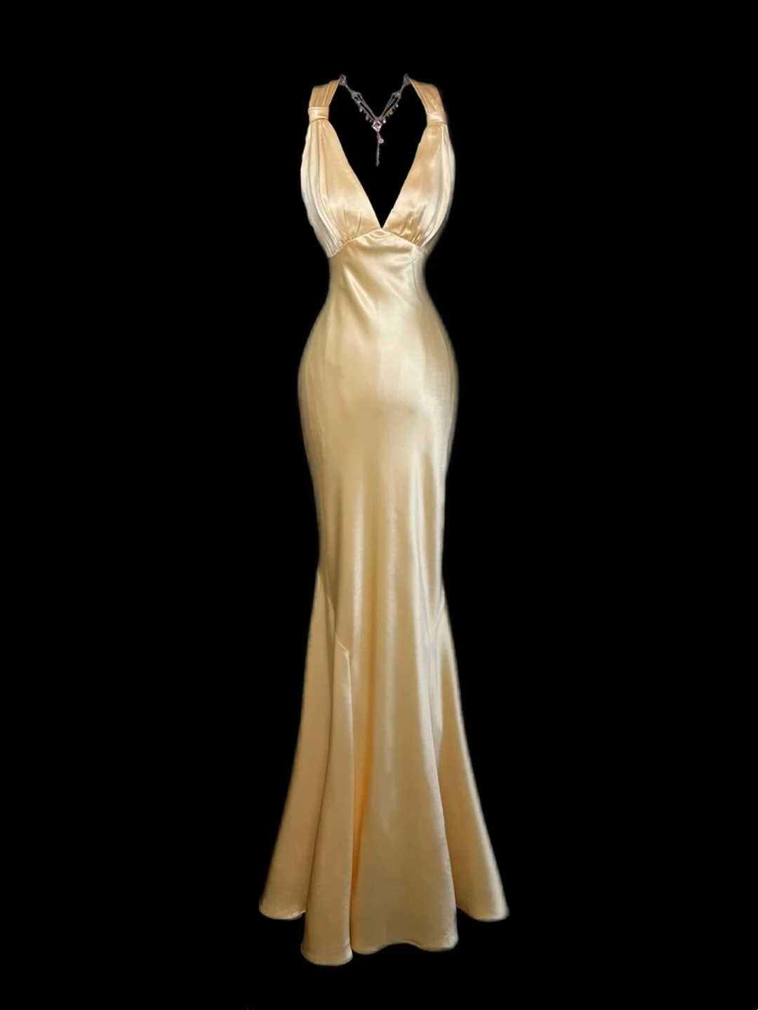 Backless Yellow Stain Prom Dress Mermaid Formal Dress P51