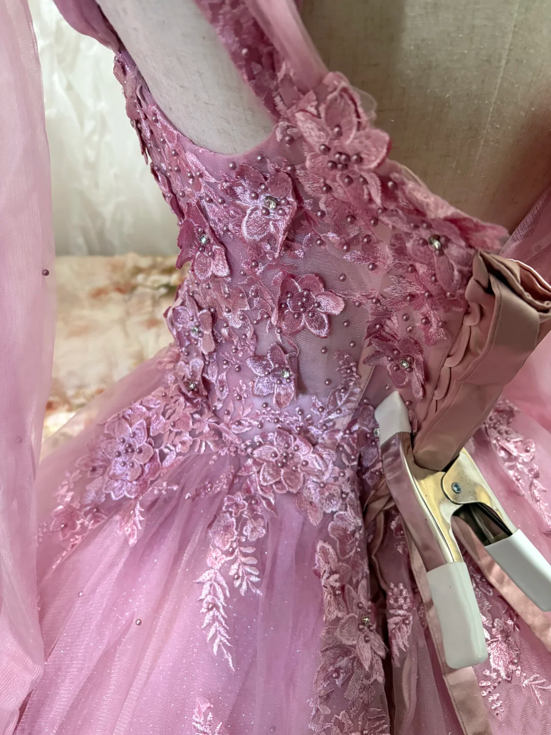 Off The Shoulder Pink Tulle Prom Dress Sweet 16 Birthday Dress Quinceanera Gown  P512