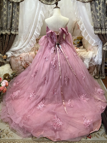 Off The Shoulder Pink Tulle Prom Dress Sweet 16 Birthday Dress Quinceanera Gown  P512