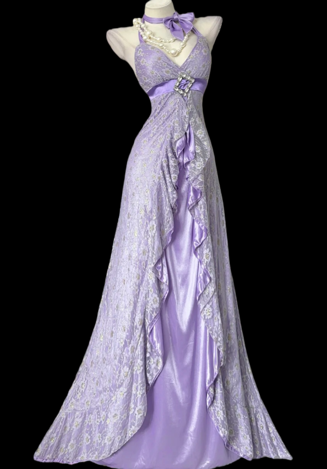 Halter Lilac Prom Dress Lace Satin Evening Dress Formal Dress P514