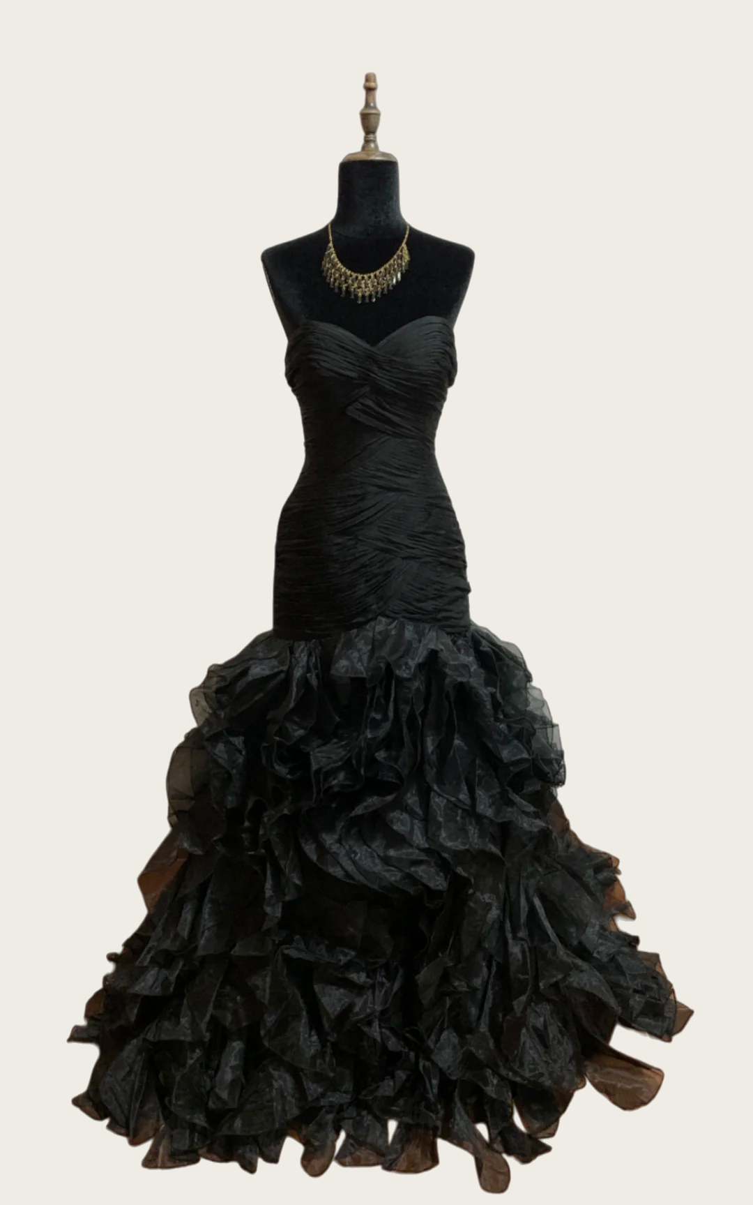 Sweetheart Mermaid Black Organza Prom Dress Ruffled Evening Dress  P515