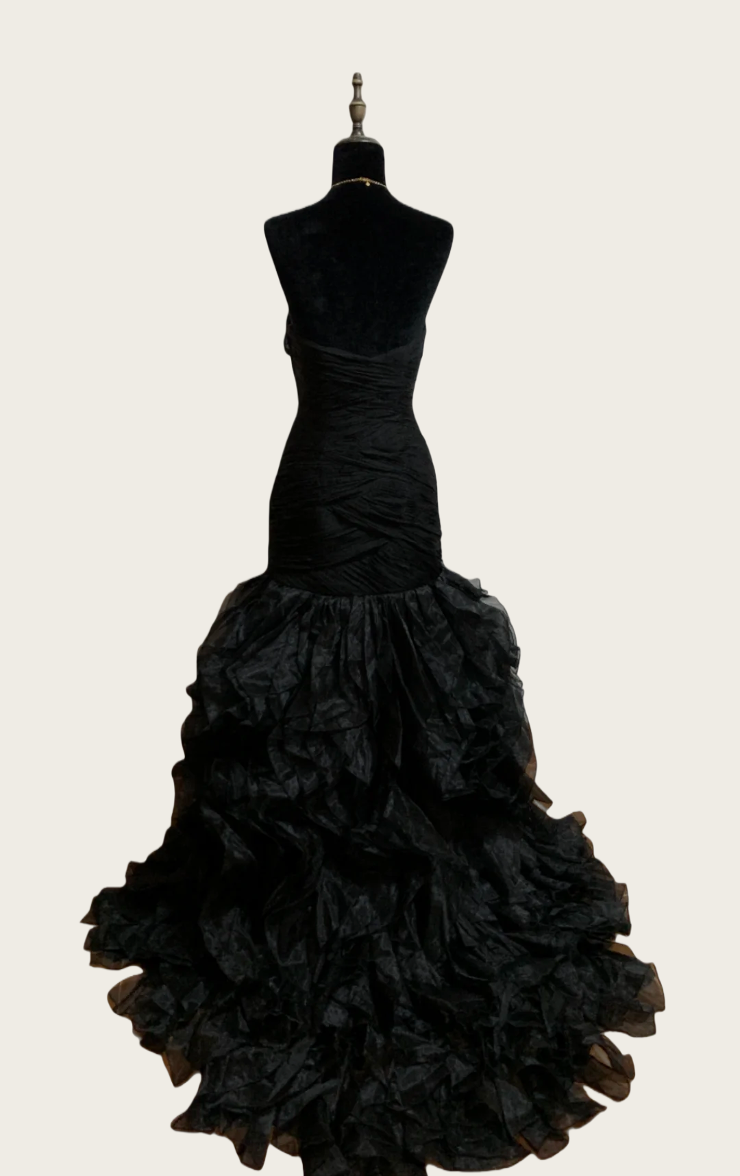 Sweetheart Mermaid Black Organza Prom Dress Ruffled Evening Dress  P515