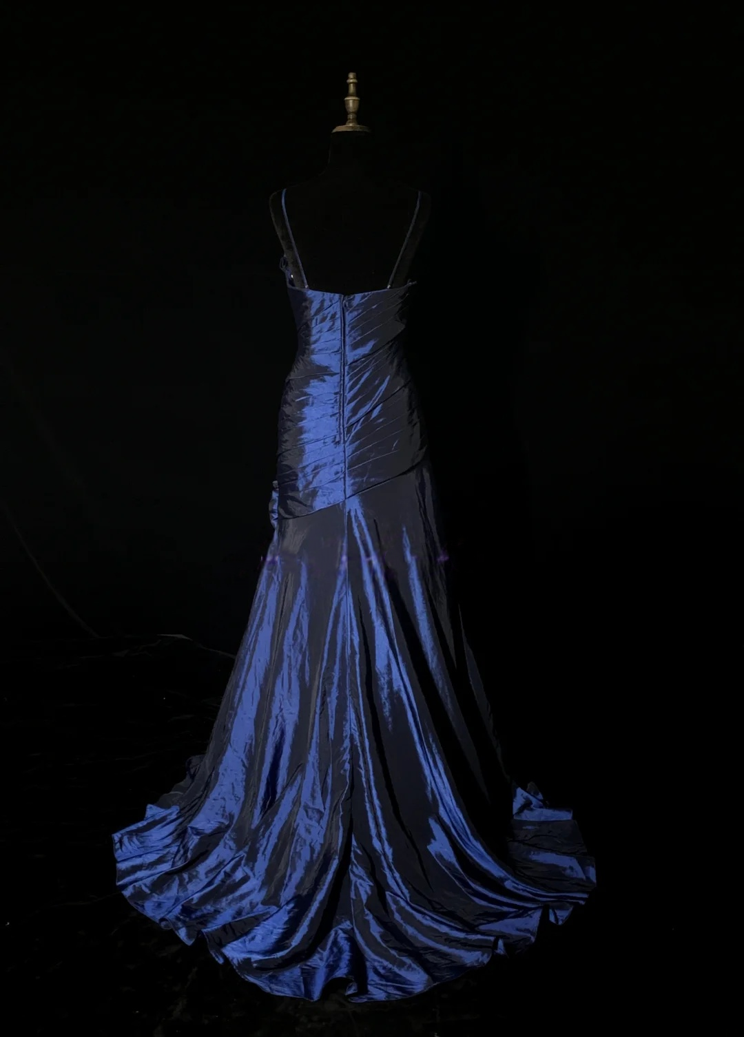 Spaghetti Straps Royal Blue Taffeta Prom Dress Beaded Retro Evening Dress   P516