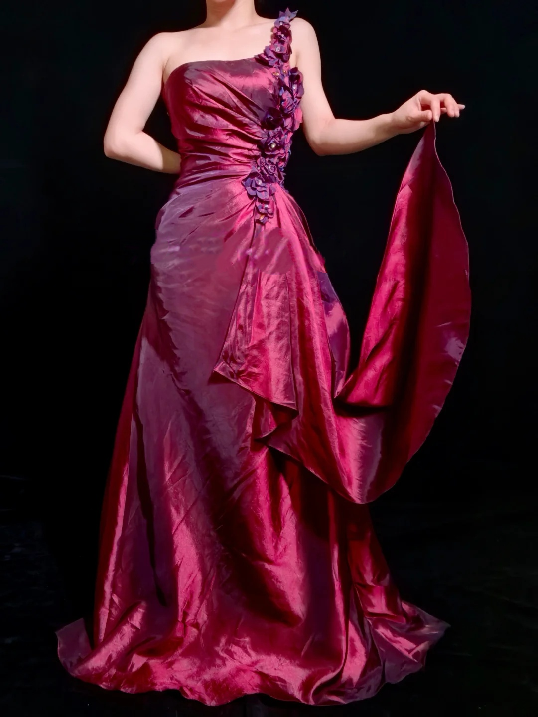 One Shoulder Burgundy A Line Prom Dress Retro Formal Evening Dress   P517