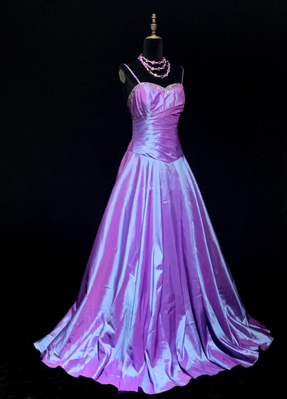 Spaghetti Straps Purple Prom Dress Beaded Taffeta Evening Dress  P518