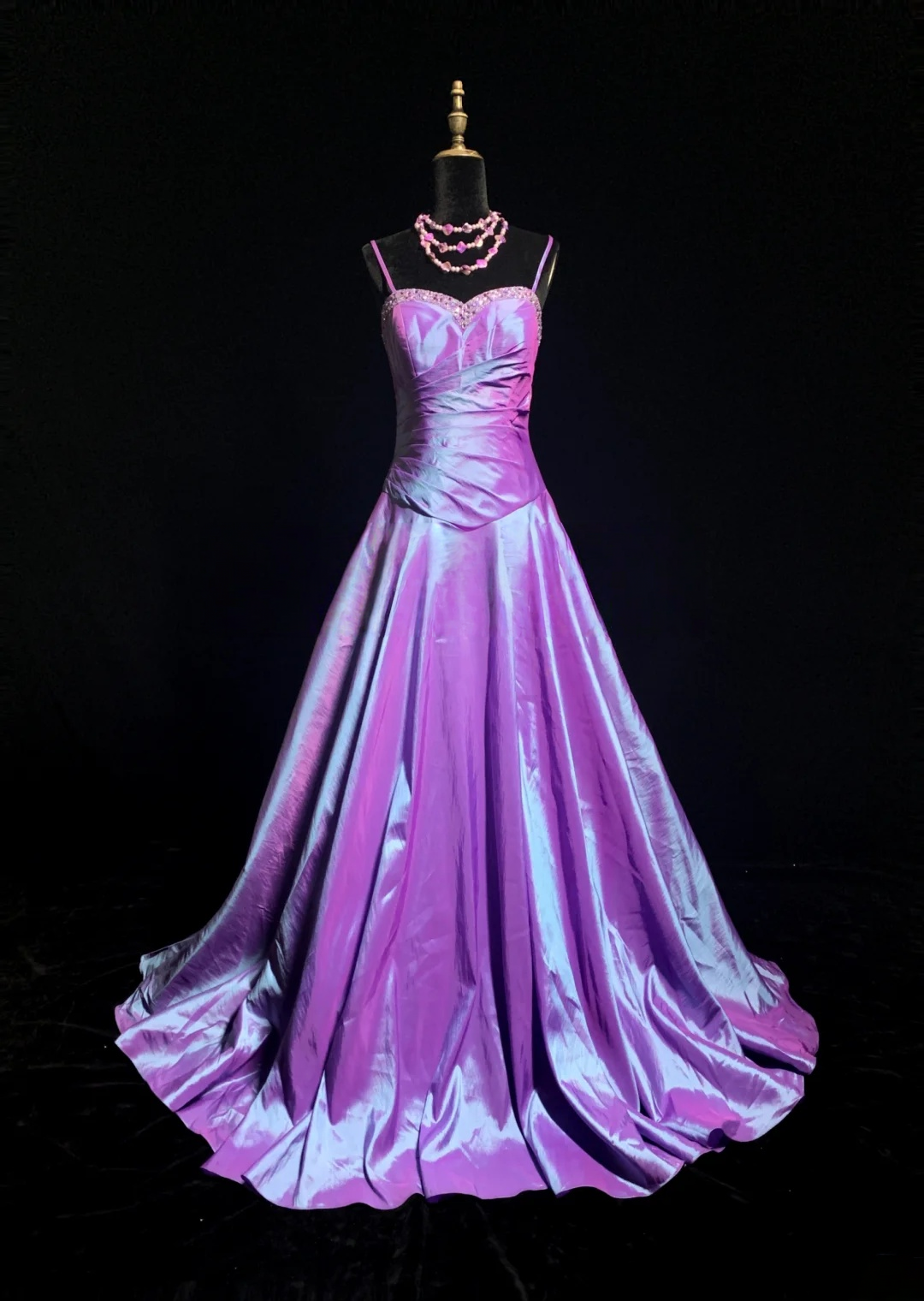 Spaghetti Straps Purple Prom Dress Beaded Taffeta Evening Dress  P518