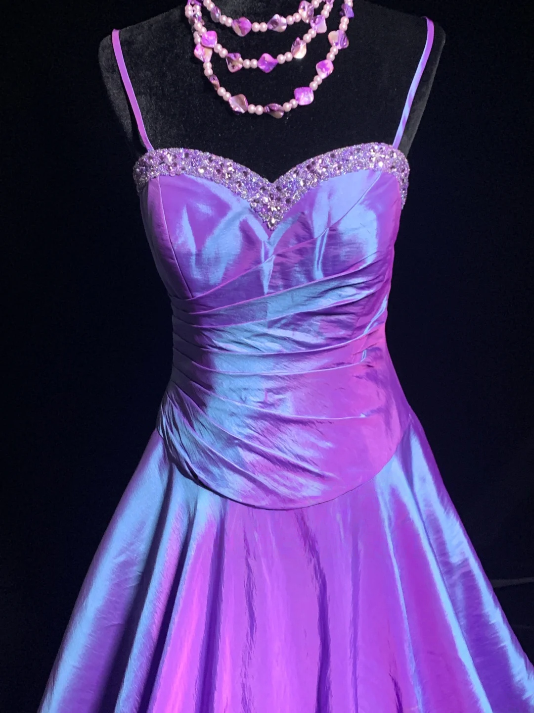 Spaghetti Straps Purple Prom Dress Beaded Taffeta Evening Dress  P518