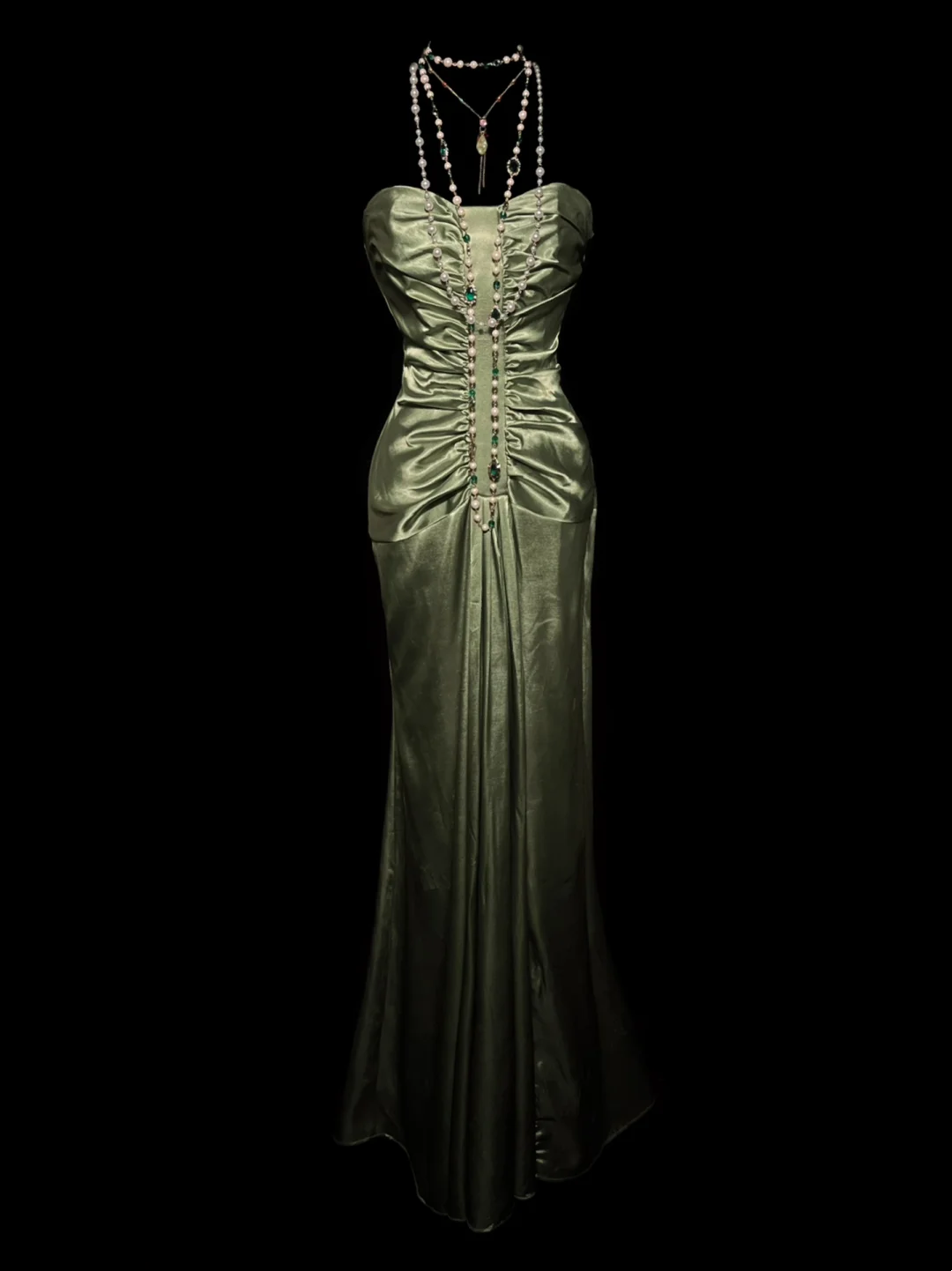 Strapless Green Stain Prom Dress Mermaid Formal Evening Dress P52