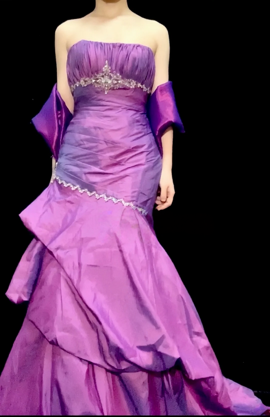Strapless Purple Prom Dress Beaded Retro Formal Dress  P520