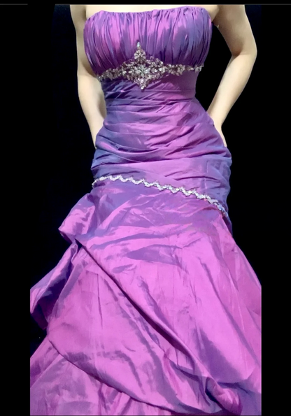 Strapless Purple Prom Dress Beaded Retro Formal Dress  P520